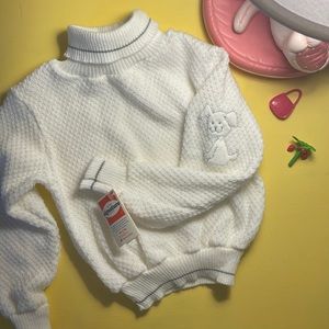 Vintage Early 80s Kids Knit Turtleneck Sweater 🐶 With Puppy Dog Embroidery